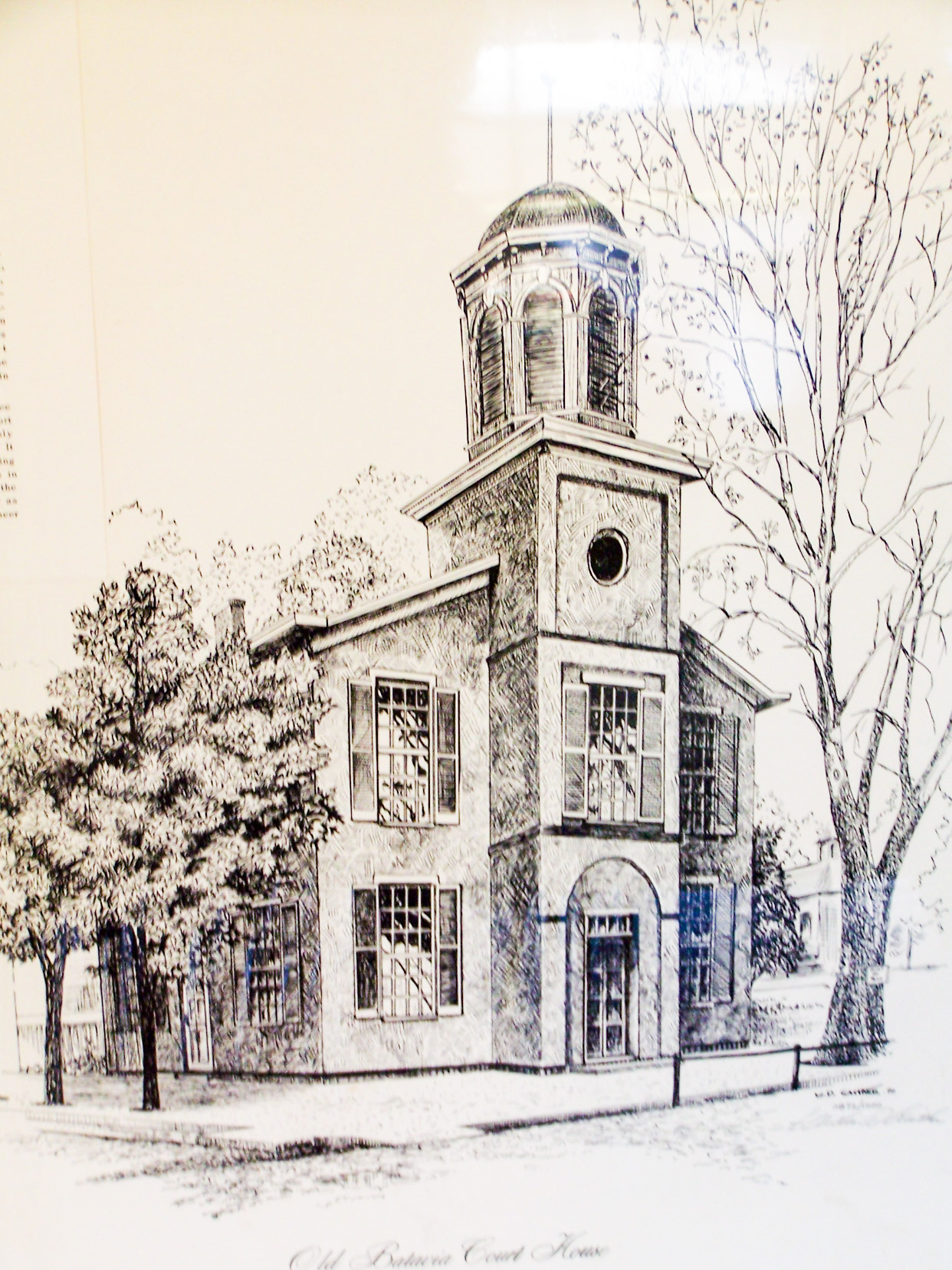 sketch of Old Batavia Courthouse, by W.D. Carither, 1970